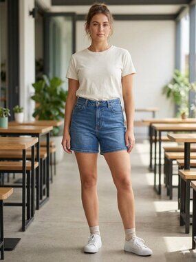 Lee Heritage Slim Fit High Rise Waisted Denim Jorts Jeans Shorts